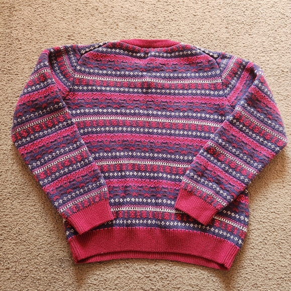 JANIE & JACK Kids Sweater Size 12 Red Blue Cotton Fair Isle V-Neck Long Sleeve - Picture 3 of 7